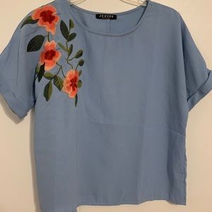 Juevre Embroidered Floral Boxy Top Blouse
